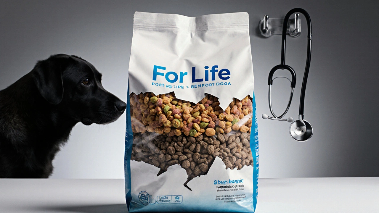 Мешок с кормом &#039;на всю жизнь&#039;, расколотый на три слоя, соответствующих возрасту собаки.