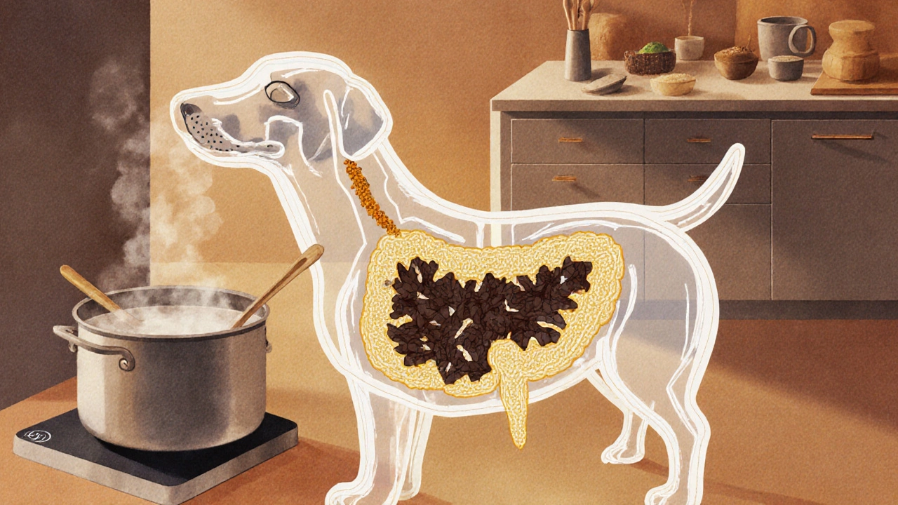 Прозрачная анатомия собаки: токсичные злаки блокируют пищеварение, безопасные крупы проходят свободно.