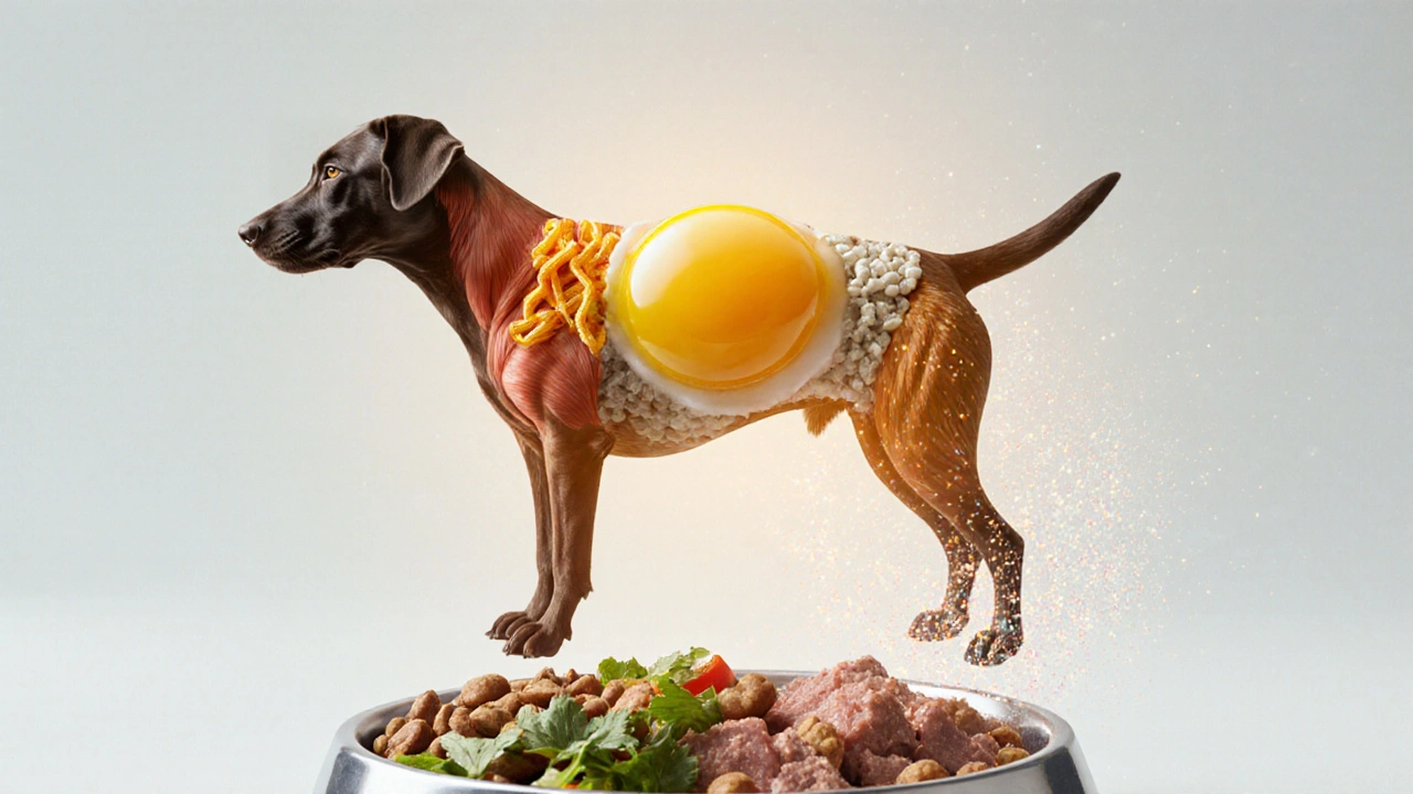 Схематичное изображение собаки, составленной из питательных элементов яйца.