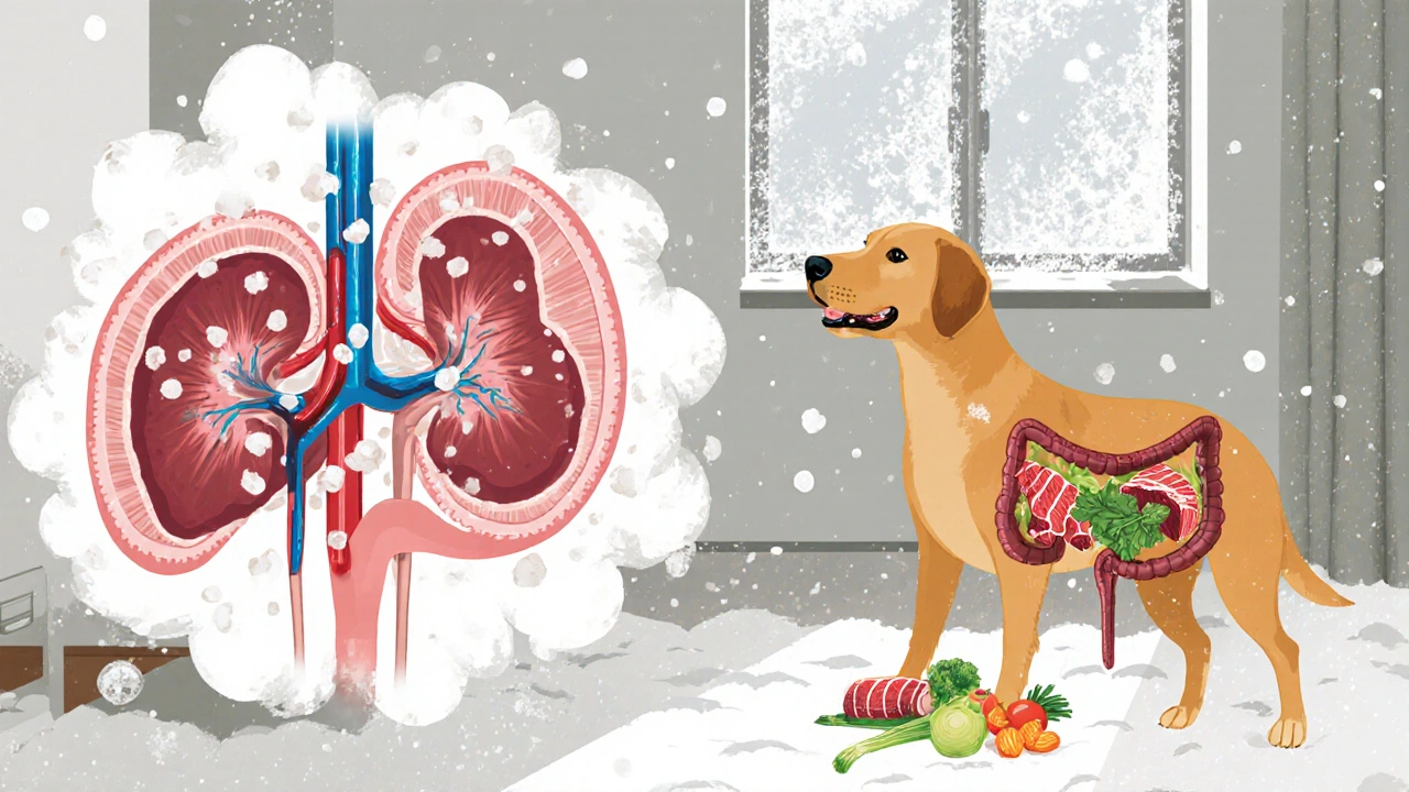 Сравнение внутренних органов собаки: один под нагрузкой от корма, другой — при натуральном питании.