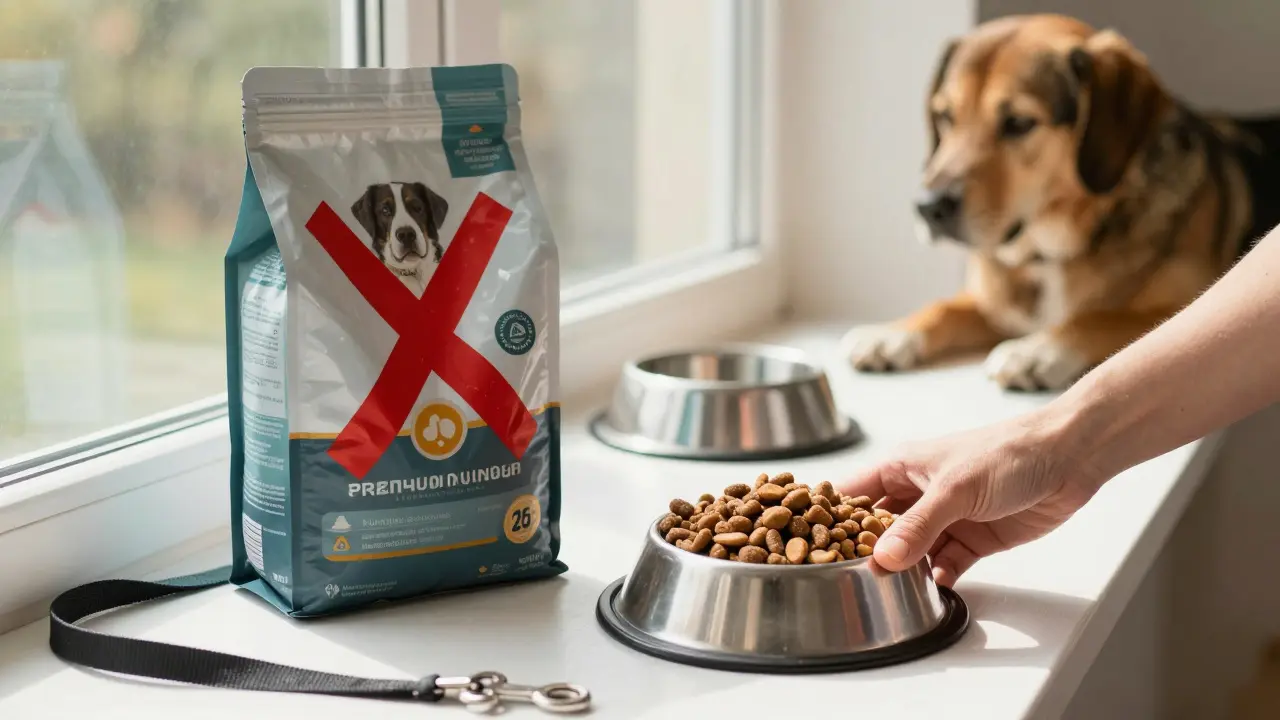 Владелец ставит домашнюю еду для собаки рядом с дорогим сухим кормом, на подоконнике.